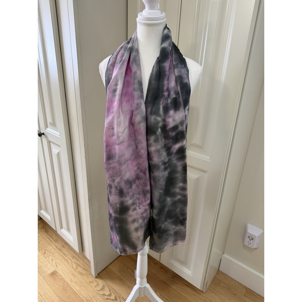Silk Tie Dye Scarf Black Purple Pink Goth Grunge Sheer Wrap Shawl Boho Witchy